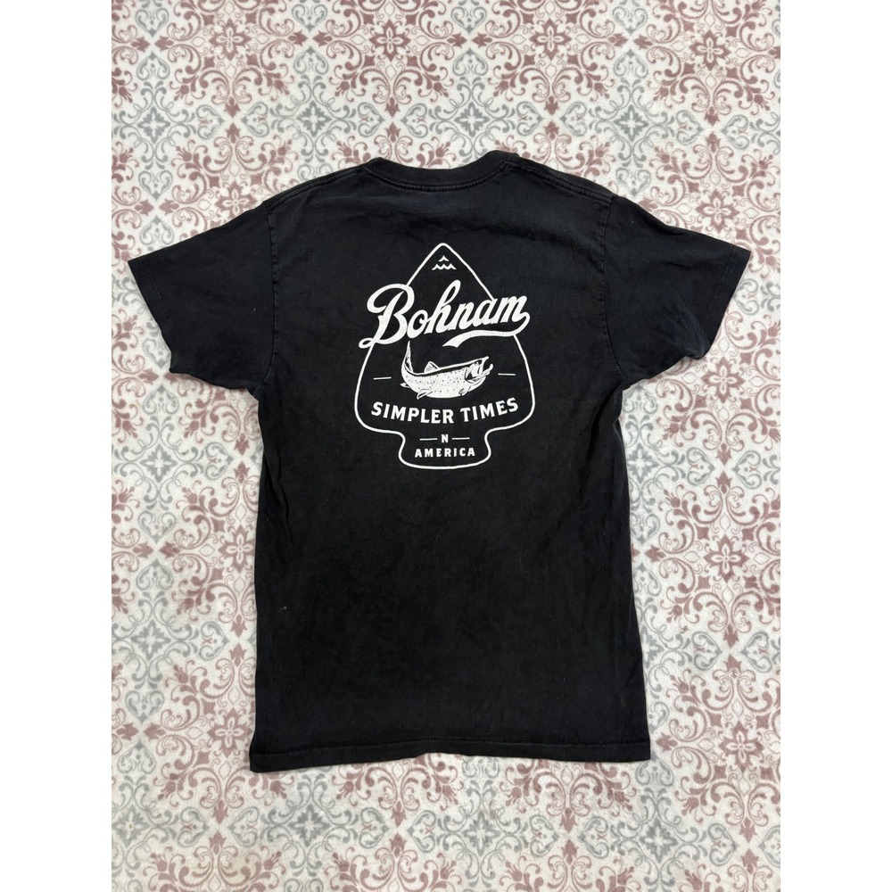 Bohnam Simpler Times Graphic T-Shirt Mens Medium Black Cotton Fish Arrowhead